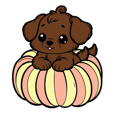 cute little puppy in a pumpkin