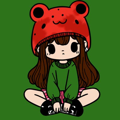 a girl wearing a frog hat and some frog socks