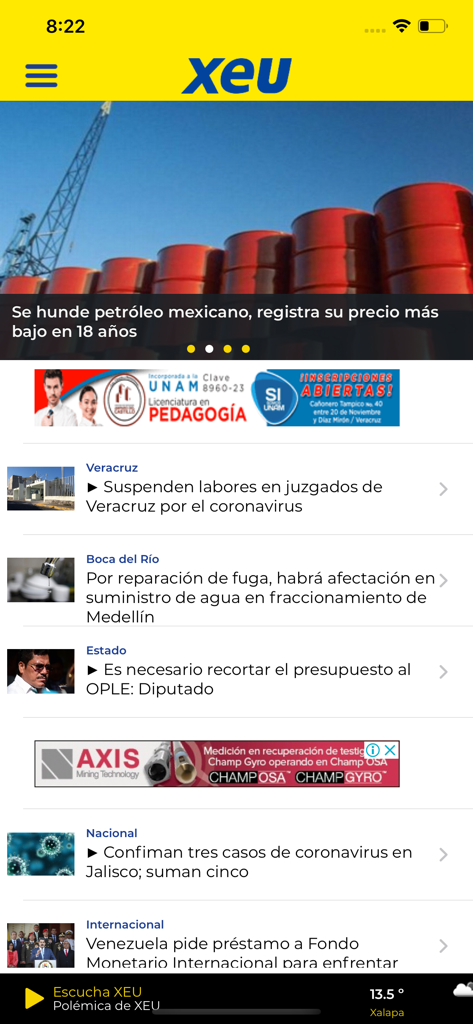 xeu Noticias - xeu Noticias mobile app home screen featuring local and national news headlines from Veracruz and Mexico