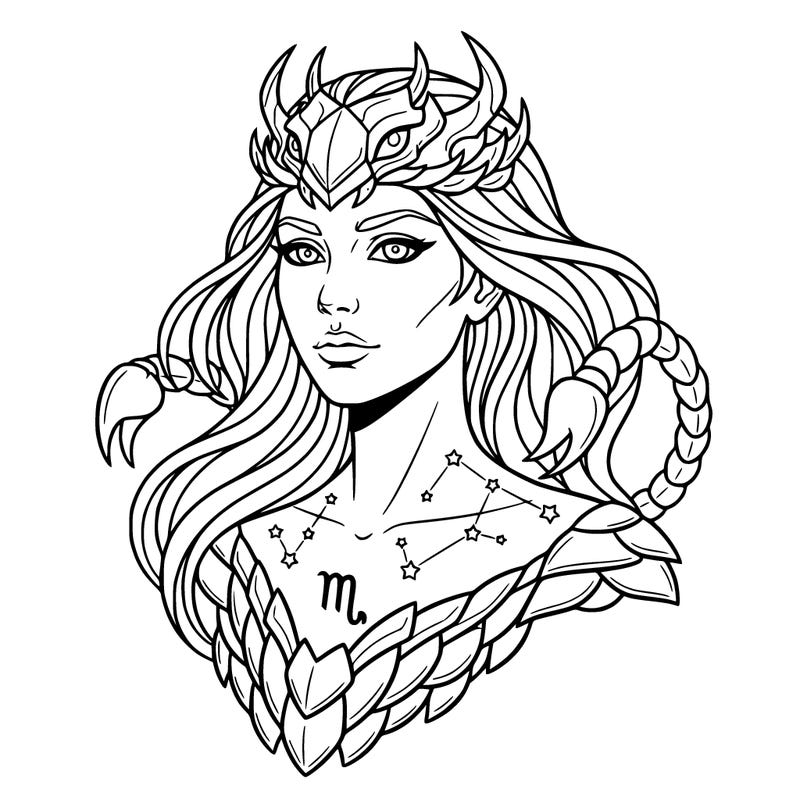 zodiac godess scorpio head to shoulders