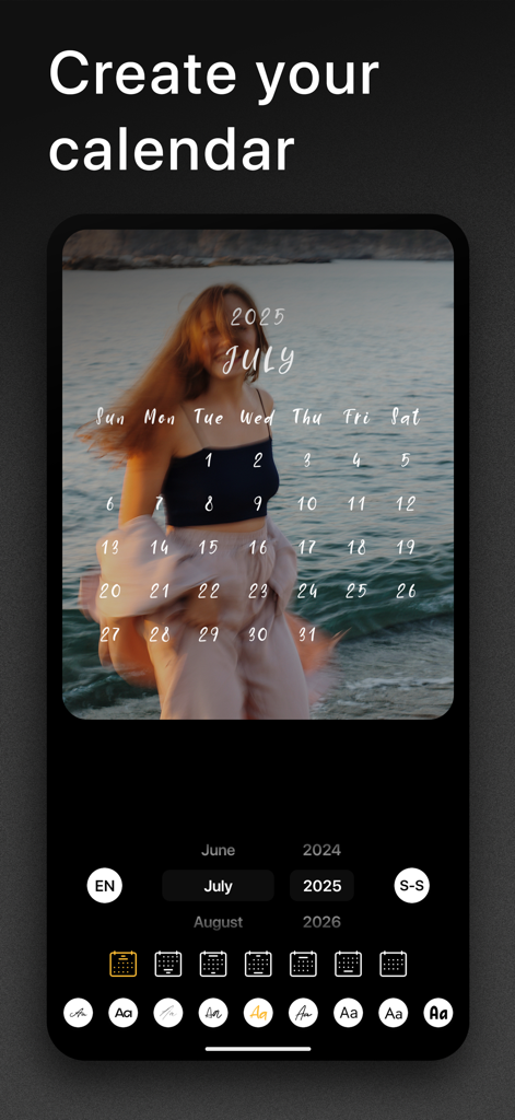 Graphionica: Story Maker - Oberfläche der Graphionica-App zum Erstellen eines benutzerdefinierten ästhetischen Kalenders auf einem Foto