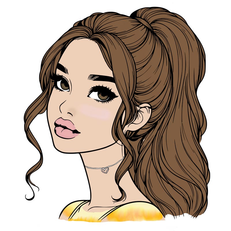 realistic girl with a ponytail on her hair and lips