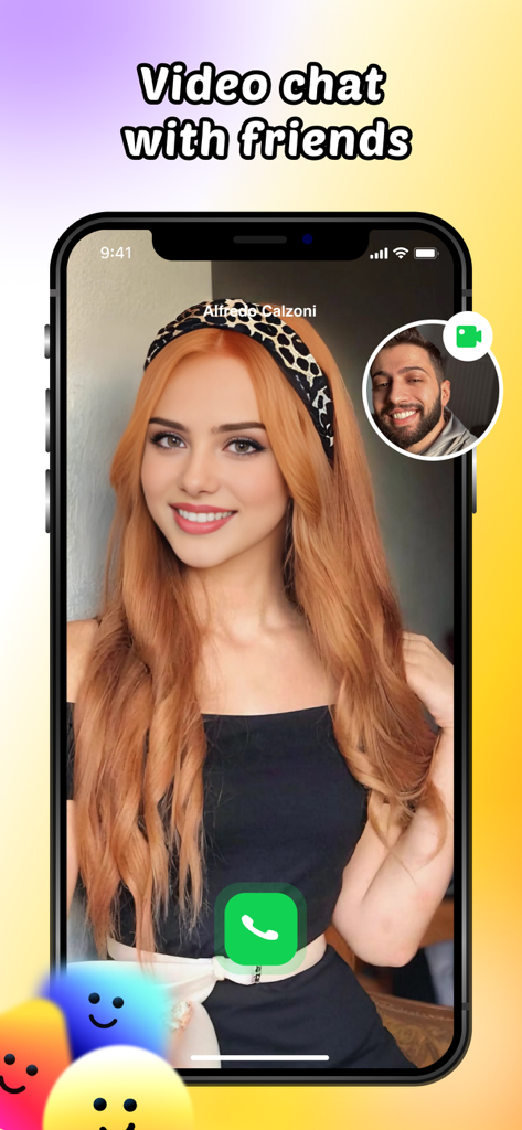 Velvet - Video Chat, Makeup - A smartphone showing a video call between two friends on the Velvet beauty social network app