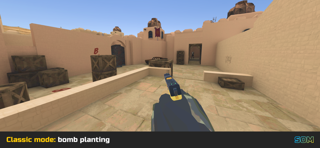 SOM: StrikeOut Multiplayer - Vista en primera persona del modo clásico de colocación de bombas en SOM StrikeOut Multiplayer.