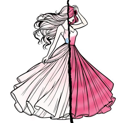 realistic woman with dress flowing in the wind