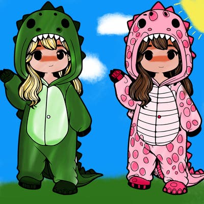 a girl with realistic dinosaur onesie