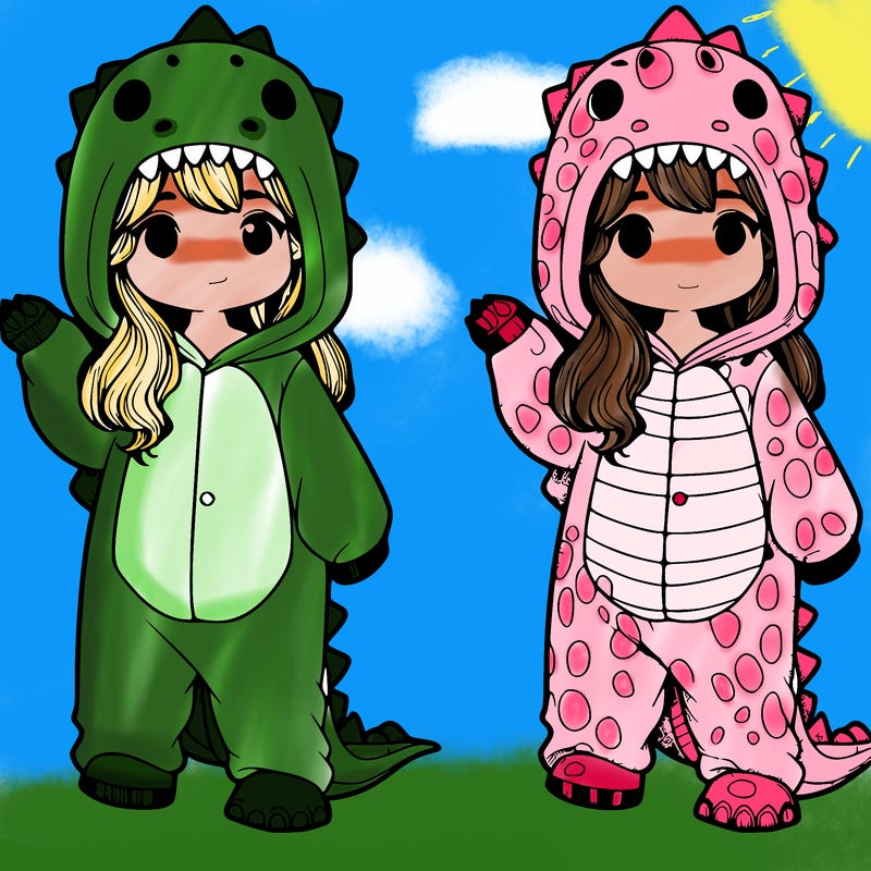 a girl with realistic dinosaur onesie