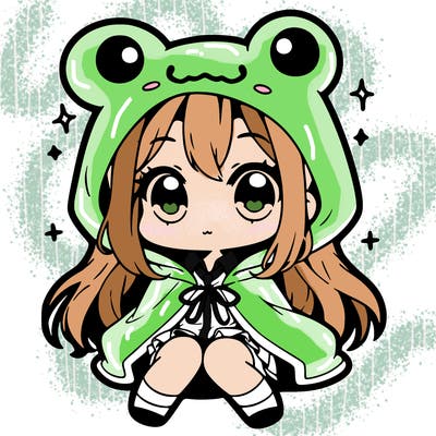 chibi girl with frog hoodie