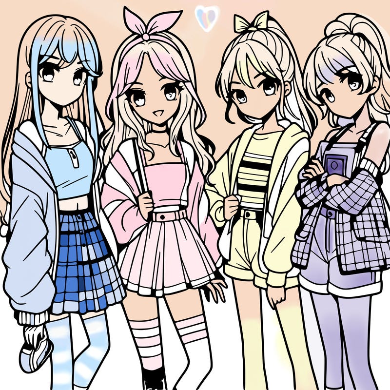 teen manga girls group of 4
