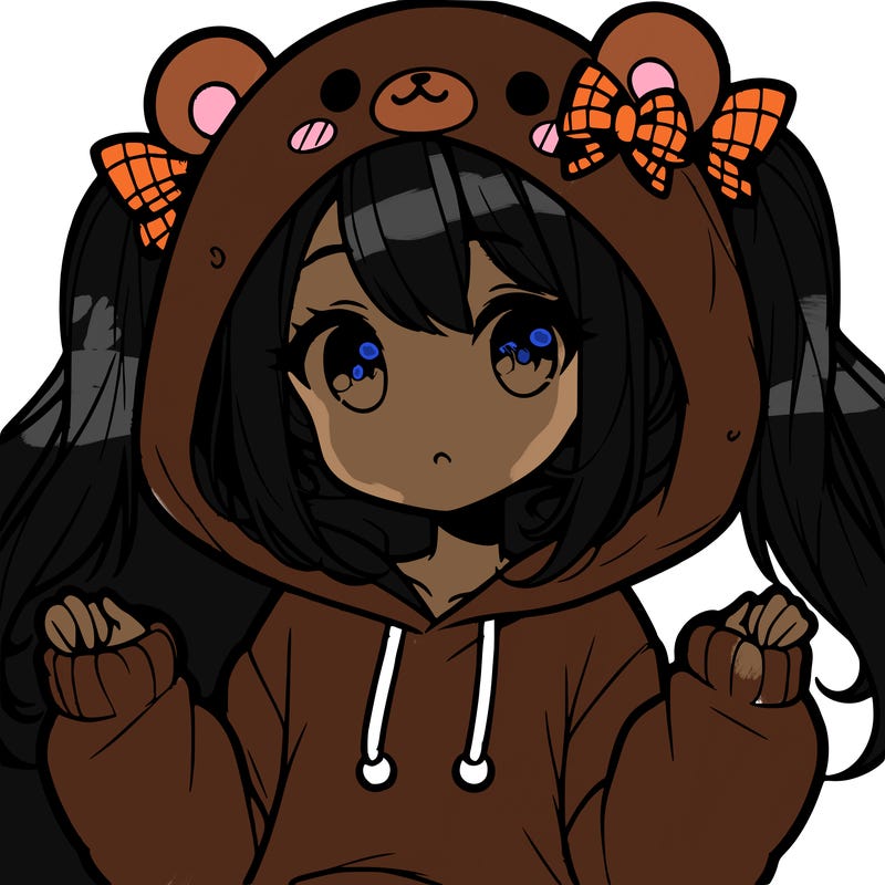 cute anime girl with ponytails and a cute bear hoodie