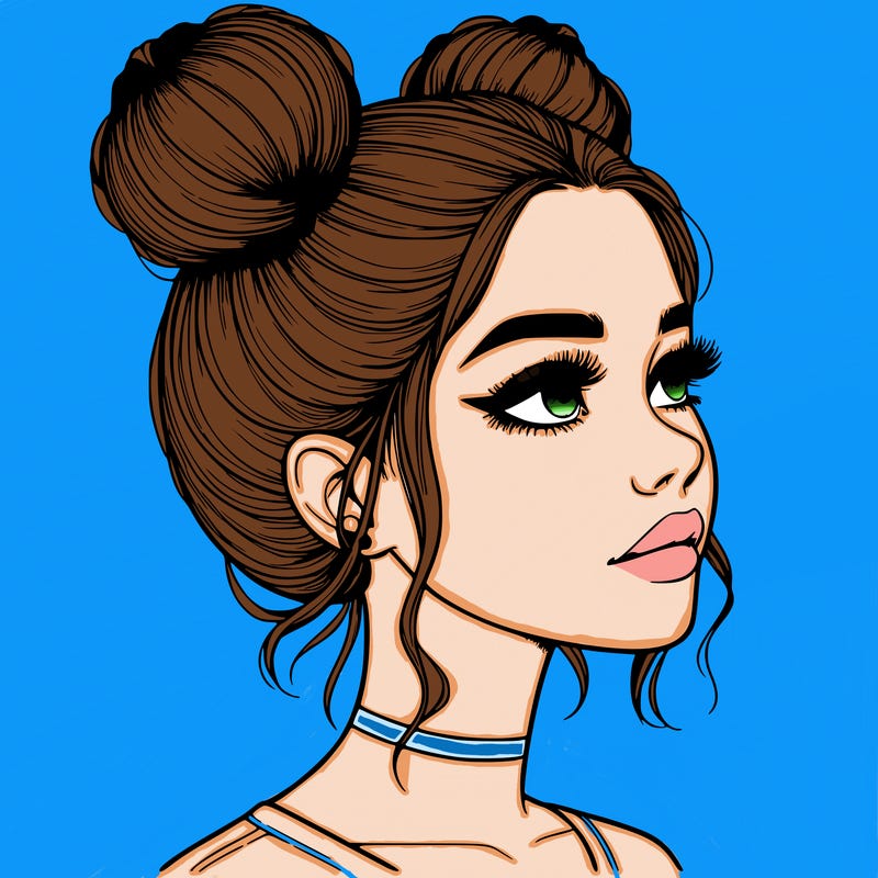 realistic girl with buns on the top of her head