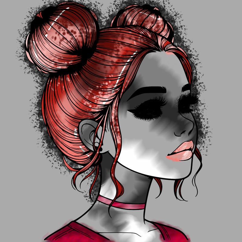 realistic girl with buns on the top of her head