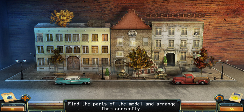 New York Mysteries 2 - Mini game puzzle showing a 1950s New York street model in New York Mysteries 2