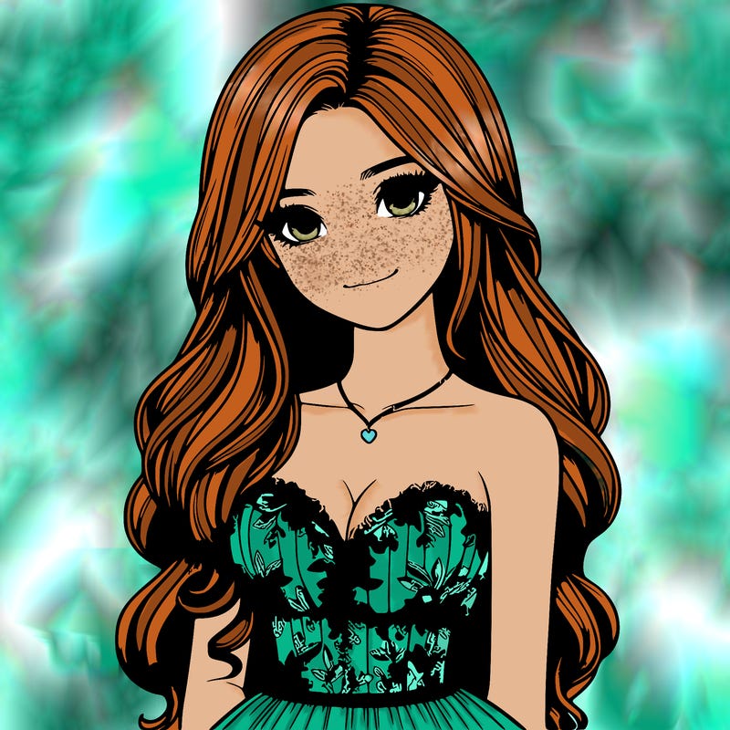 realistic girl with long hair and pretty prom dress