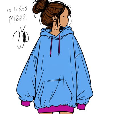 realistic girl with a oversized sweatshirt on and a bun