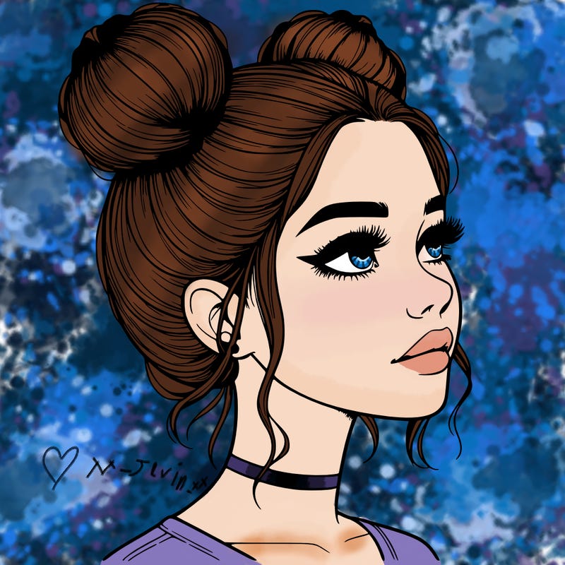 realistic girl with buns on the top of her head