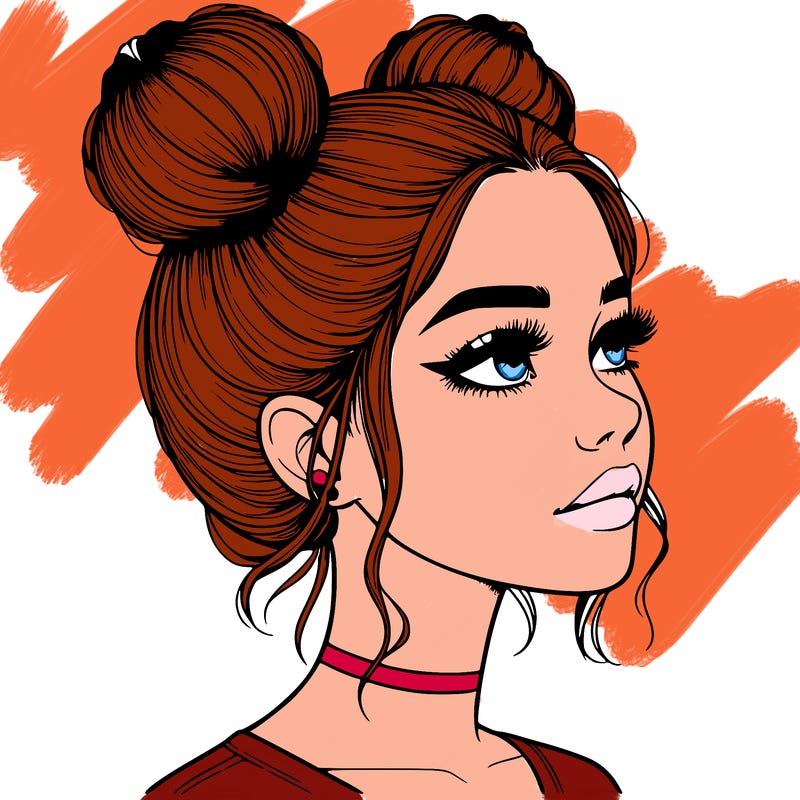 realistic girl with buns on the top of her head