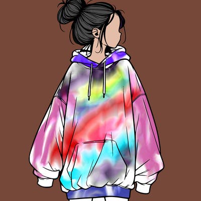 realistic girl with a oversized sweatshirt on and a bun