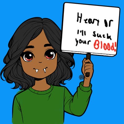 realistic girl holding up a sign