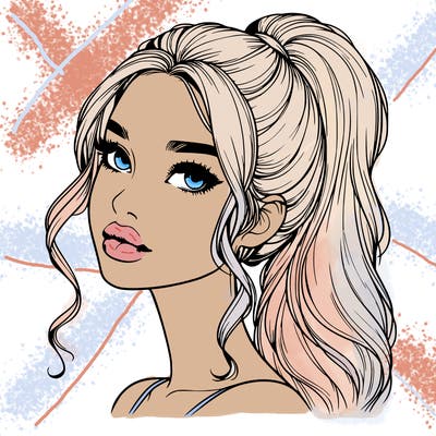 realistic girl with a ponytail on her hair and lips