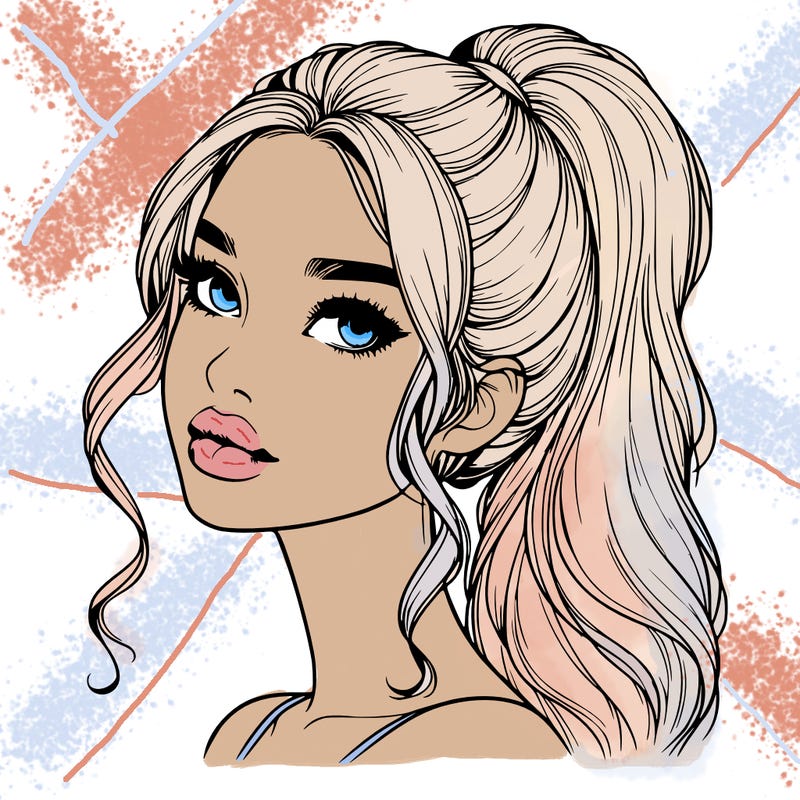 realistic girl with a ponytail on her hair and lips