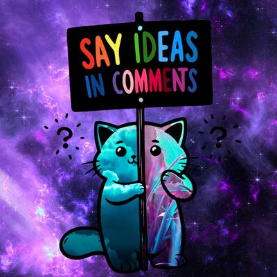 cat holding sign that says say ideas in comments