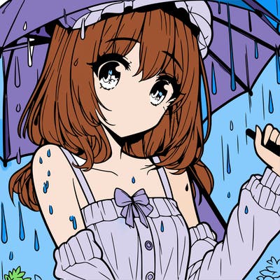 pretty anime girl in the rain