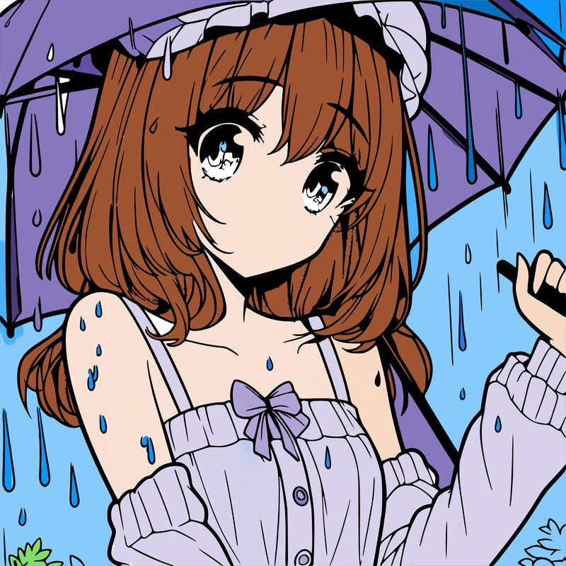 pretty anime girl in the rain