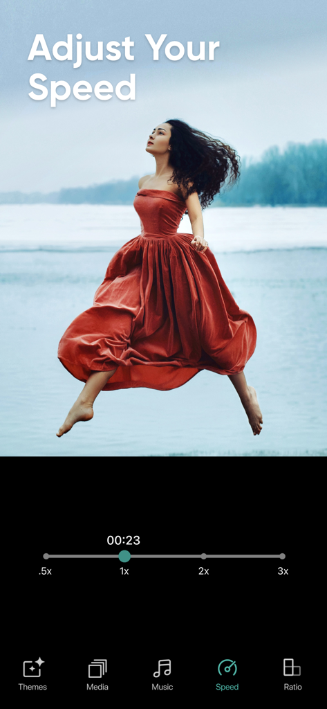 Slideshow Maker w Music - Slideshow Maker app interface for adjusting video playback speed with a slider