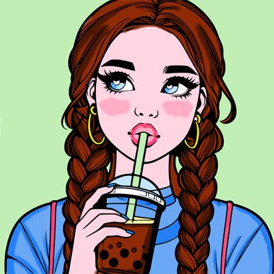 realistic girl with braided hair drinking boba