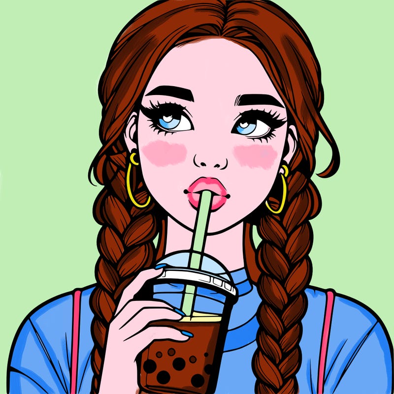 realistic girl with braided hair drinking boba