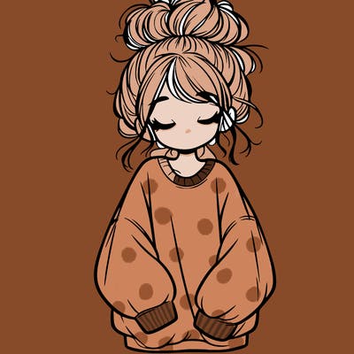 girl with baggy sweatshirt and messy bun