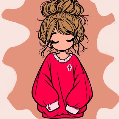 girl with baggy sweatshirt and messy bun