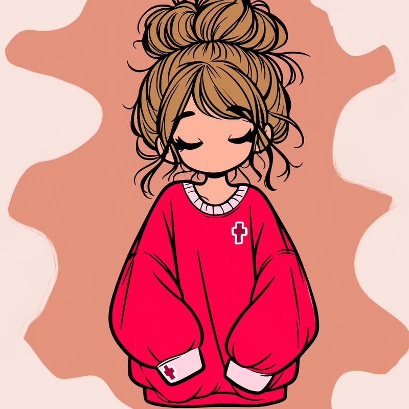 girl with baggy sweatshirt and messy bun