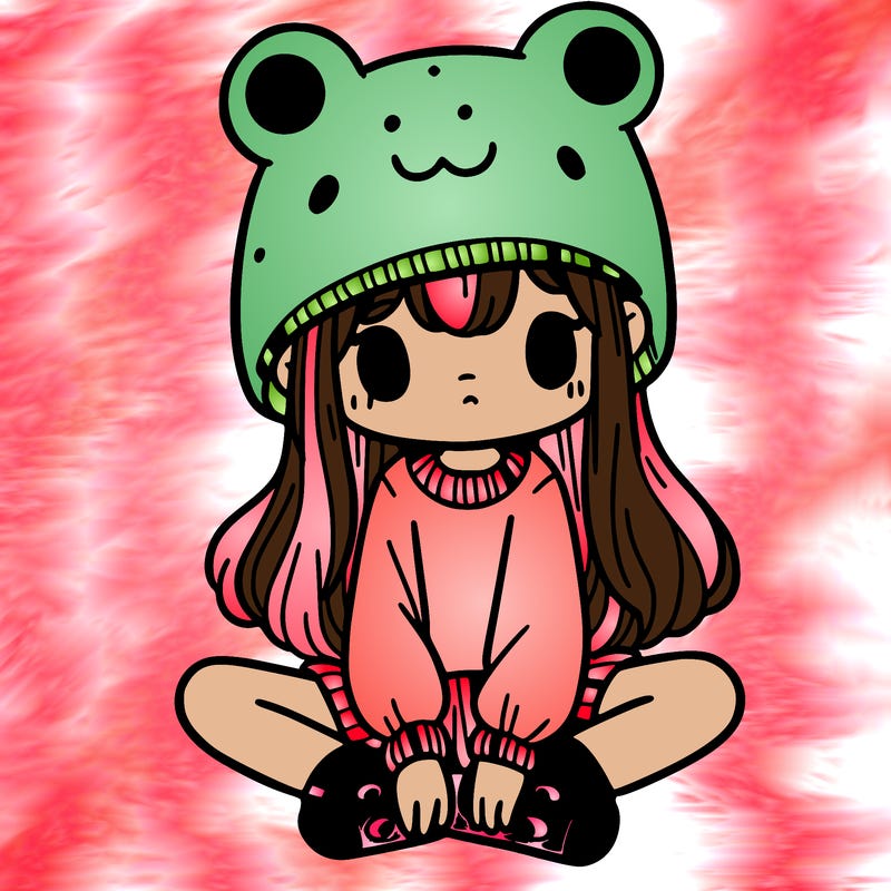 a girl wearing a frog hat and some frog socks
