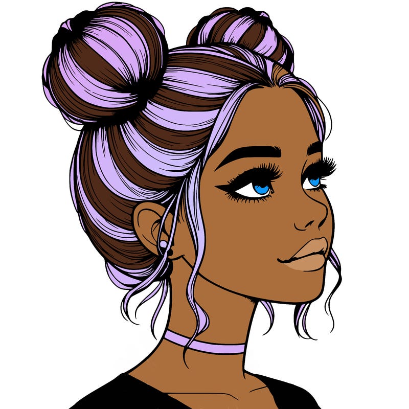 realistic girl with buns on the top of her head