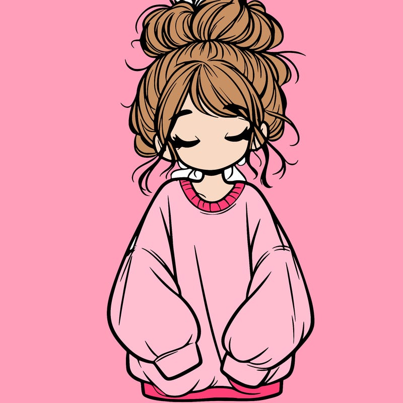 girl with baggy sweatshirt and messy bun