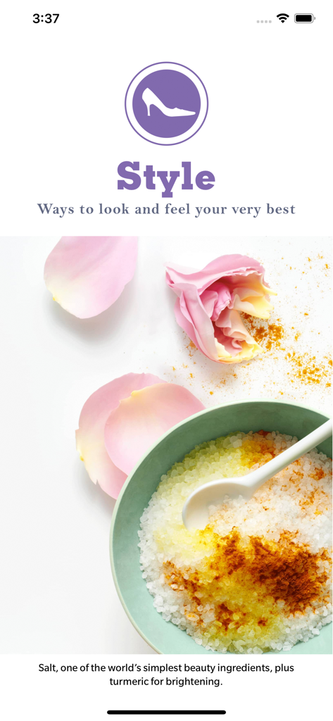 Woman's Day Magazine US - Style section of the Woman's Day app showing a DIY beauty recipe with salt and turmeric for skin brightening