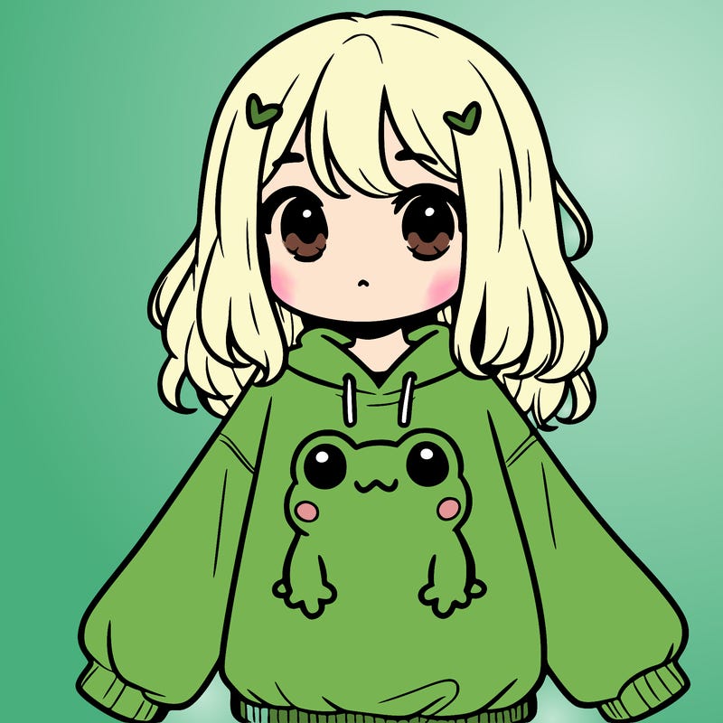 girl wearing frogging sweatshirt