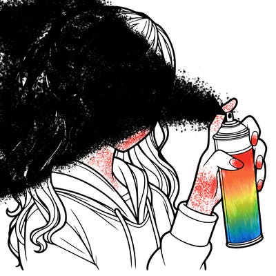 a realistic girl spray painting