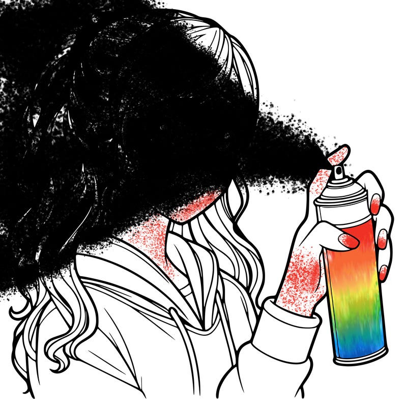 a realistic girl spray painting