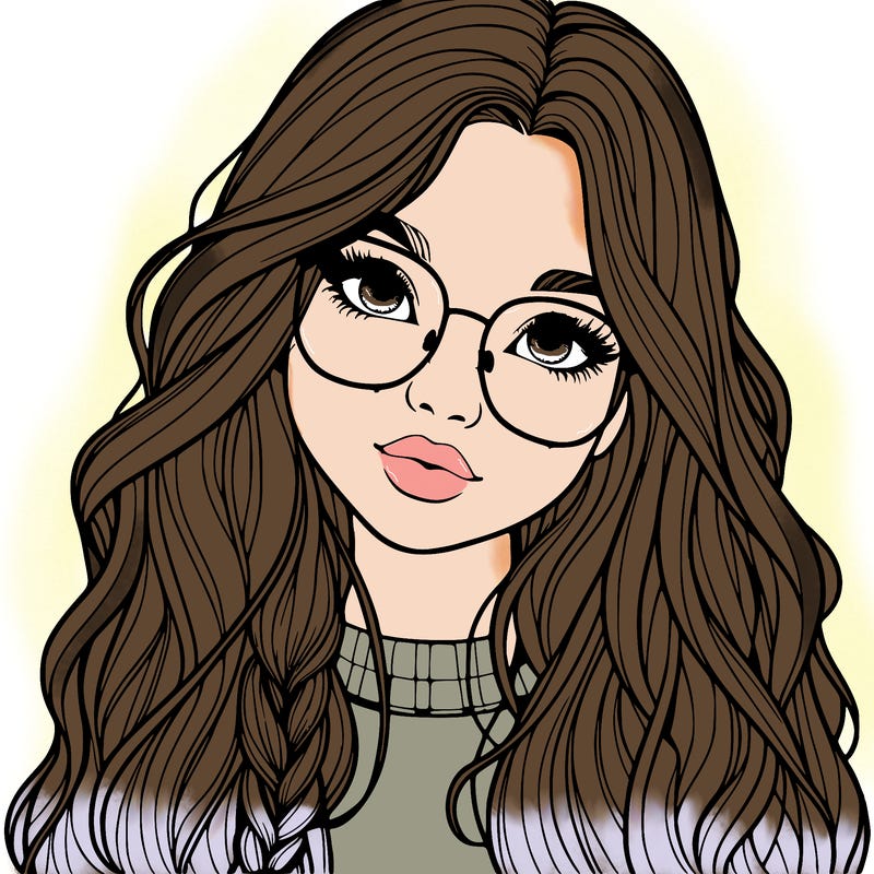 girl with long hair and freckles and glasses realistic