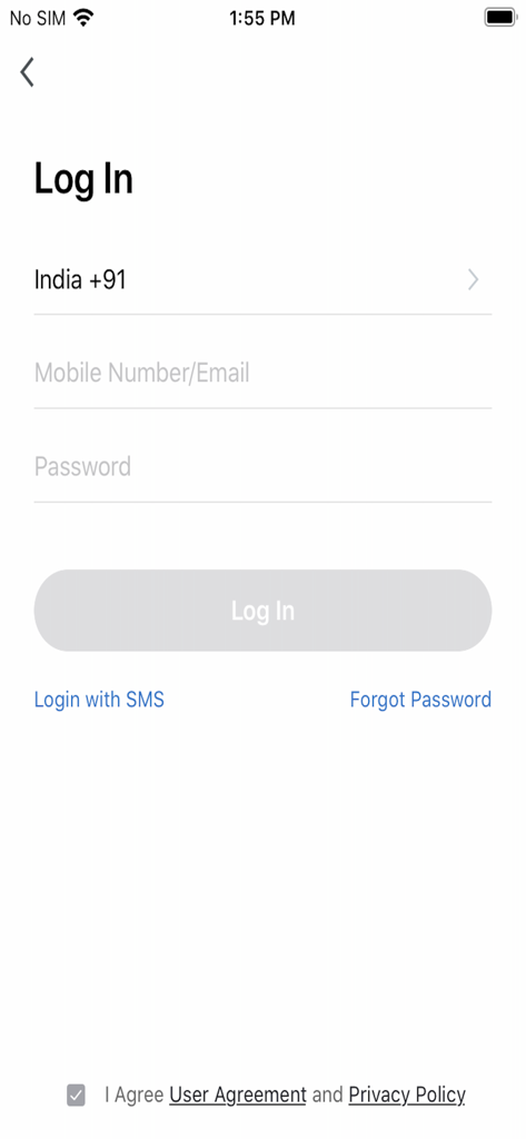 Login page for the Havells DigiTap smart home app with mobile number and password fields