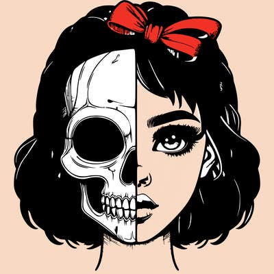 realistic girl with half skull mask