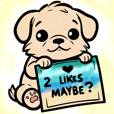 a puppy holding a sign that says 2 likes maybe?
