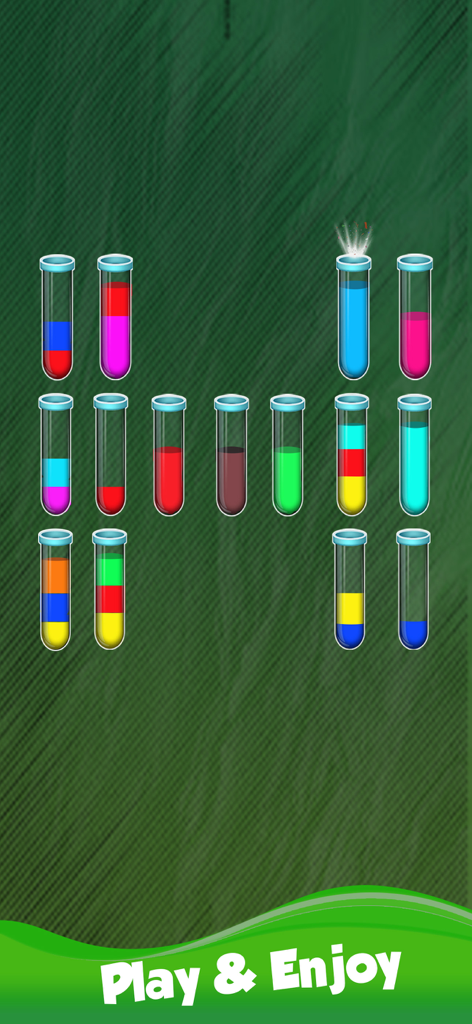 Water Sort Puzzle Color - Colorful liquid sorting puzzle with test tubes on a green background