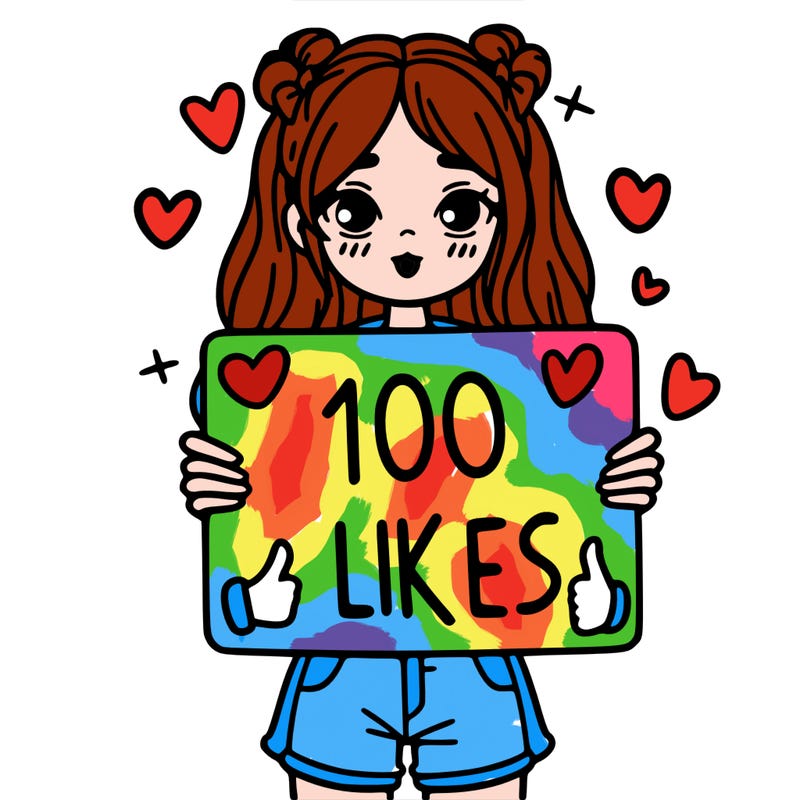 girl holding a sign saying 100 likes