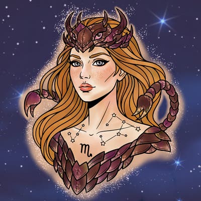 zodiac godess scorpio head to shoulders