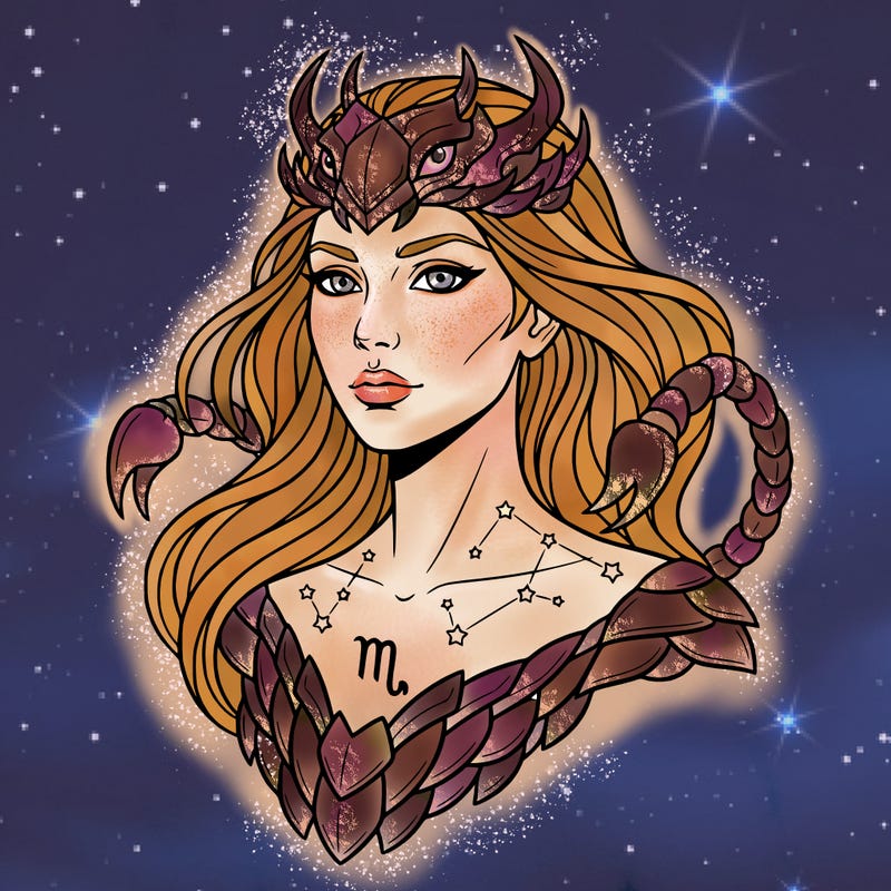 zodiac godess scorpio head to shoulders