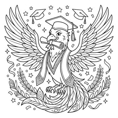 Mark a milestone with this magnificent Golden Phoenix celebrating graduation! Adorned with academic regalia, this coloring page is a vibrant tribute to hard-earned success and bright futures.